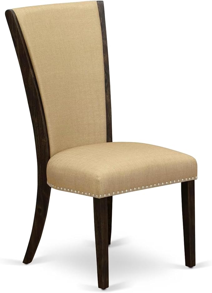 East West Furniture V727VE703-5 5 Piece Dining Room Table Set Includes a Rectangle Dining Table with V-Legs and 4 Brown Linen Fabric Upholstered Parson Chairs, 40x72 Inch, Multi-Color