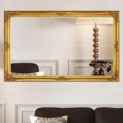 35" x 23" Large Antique Mirror, Gold Vintage Wall Mirror with Baroque Wood Frame for Elegant Victorian Living Room, Ornate Entryway Over Console