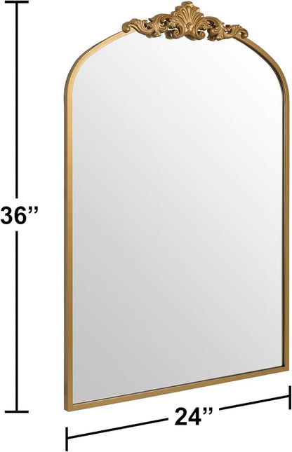 Ruomeng Arched Mirror Traditional Vintage Baroque Inspired Wall Mirror, Gold Wall Mounted Mirror for Entryway Fireplace Hallway Bathroom and Living Room, 24" x 36"