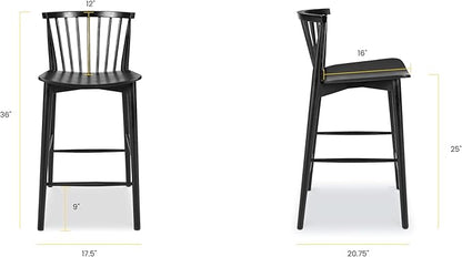 POLY & BARK Ligna Counter Stool Black – Mid-Century Inspired Stool with Sculpted Spindle Back – Solid American Oak Frame and Engineered Wood Veneered Seat – Fully Assembled and Ready to Use