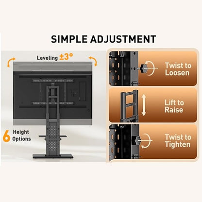 Perlegear Floor TV Stand with Mount for 32-86" TVs up to 132 lbs, Tall TV Stand with Pegboard and 6 Height Settings, TV Swivel Stand with Wooden Base, Max VESA 600x400mm PGFS13