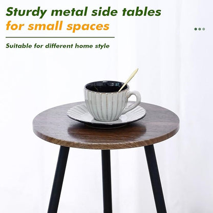 2 Packs Small Round Side Table 13.5" Outdoor Patio Round Accent Coffee Tables Indoor Corner Stand for Small Spaces Weather-Resistant for Balcony Plant Stand, Woodgrain
