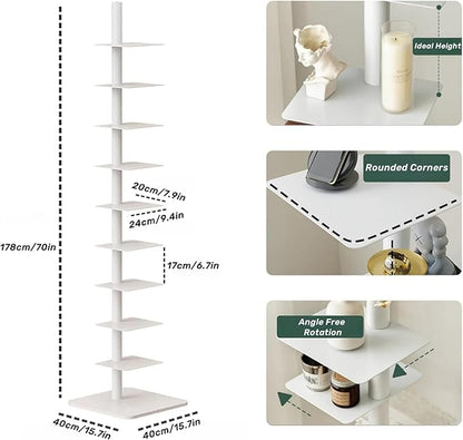 9-Tier Spine Bookshelf Metal Bookcase 5 Colors Vertical Bookshelf Tower Rotating Tall Narrow Book Shelf Ladder Book Rack Indoor (Green)