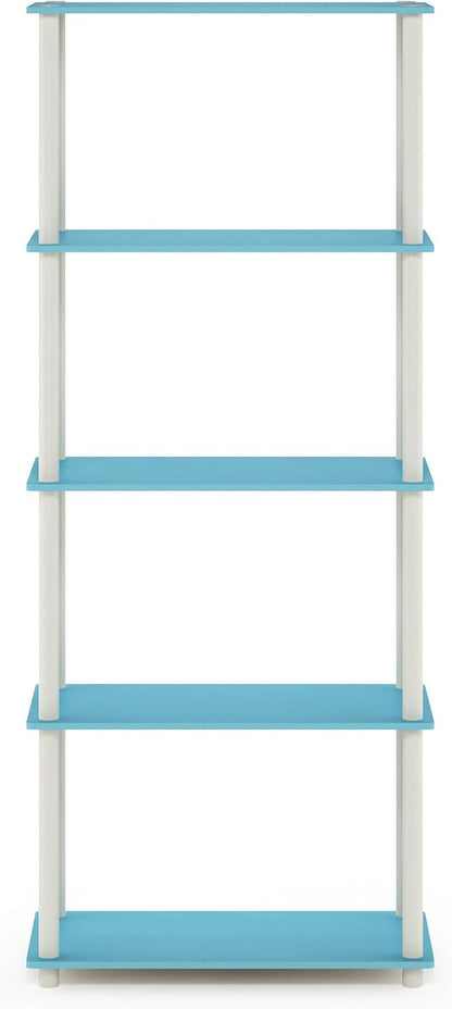 Furinno Turn-N-Tube 5-Tier Multipurpose Shelf / Display Rack / Storage Shelf / Bookshelf, Round Tubes, Light Blue/White