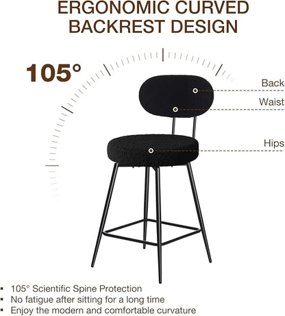 HOMMPA Counter Height Swivel Bar Stools Set of 4 Boucle Barstools 26'' Upholstered Modern Counter Barstools with Back Metal Legs Bar Stools Chairs for Kitchen Counter Island Black