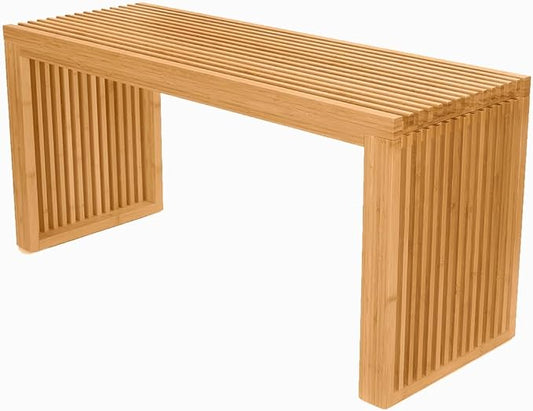 Bamboo Dining Bench, 35 Inch Farmhouse Decor Indoor Kitchen Table Bench with Outdoor & Entryway Functionality