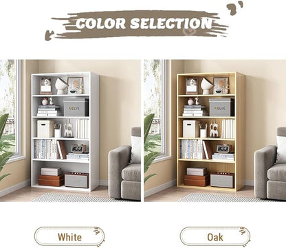 Basic Open Shelf Bookcase - 5-Tier Wooden Cube Storage Shelves Split Bookshelf, White