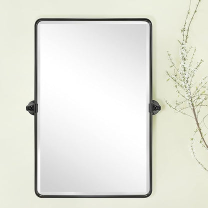 20x30'' Pivot Rectangle Bathroom Mirror Oil Rubbed Bronze Metal Framed Tilting Beveled Vanity Mirrors for Wall