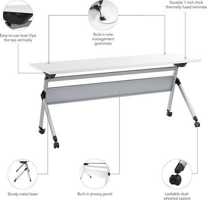 Bush Business Furniture Folding Training Table, 72 inch Desk, Commercial-Grade Bundle for Office or Classroom, Envision Collection, White