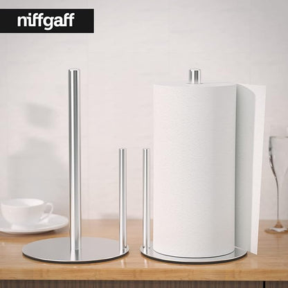 Paper Towel Holder Silver, Premium Stainless Steel Kitchen Roll Dispenser, Countertop Roll Organizer with Weighted Base