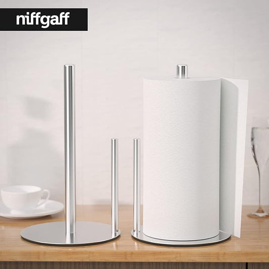 Paper Towel Holder Silver, Premium Stainless Steel Kitchen Roll Dispenser, Countertop Roll Organizer with Weighted Base
