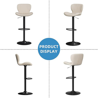 Shintenchi Bar Stools Set of 6 Modern Swivel Bar Chairs, Counter Height Faux Leather Metal Barstools, Upholstered Island Chairs with Back and Footrest, Beige