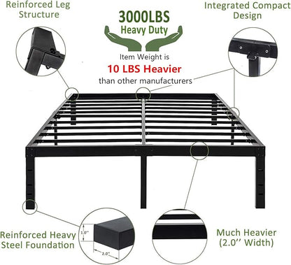 45MinST 18 Inch Platform Bed Frame/Easy Assembly Mattress Foundation / 3000lbs Heavy Duty Steel Slat/Noise Free/No Box Spring Needed,Queen