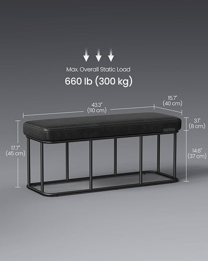 VASAGLE EKHO Collection - Storage Bench for Entryway, Ottoman Bench with Steel Frame, 43.3-Inch Wide, Synthetic Leather, Living Dining Room, Mid-Century Modern, Loads 660 lb, Ink Black ULOM085B01