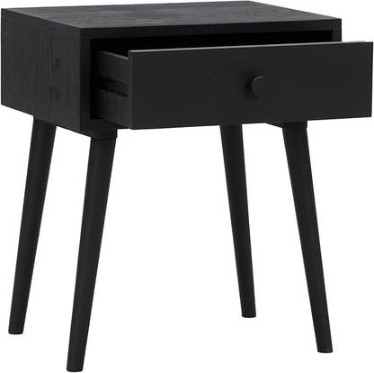 NTC Solid Oak Lux Nightstand with Drawer, Mid Century Modern Side Table Bedroom, Bedside Furniture, Night Stand, End Table, Easy Assembly - Burnt Black