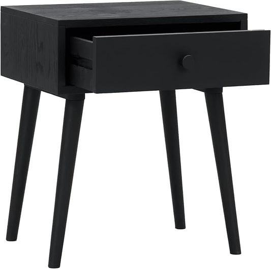 NTC Solid Oak Lux Nightstand with Drawer, Mid Century Modern Side Table Bedroom, Bedside Furniture, Night Stand, End Table, Easy Assembly - Burnt Black