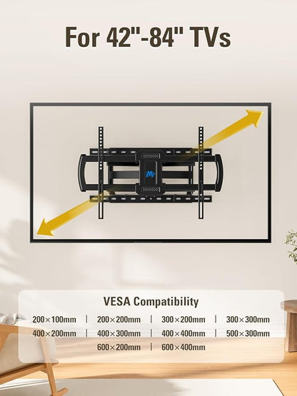 Mounting Dream TV Wall Mounts Bracket for Most 42-84 Inch TVs, UL Listed Premium TV Mount Full Motion with Articulating Arms, Max VESA 600x400mm and 100LBS, Fits 16", 18", 24" Studs, MD2296-24K