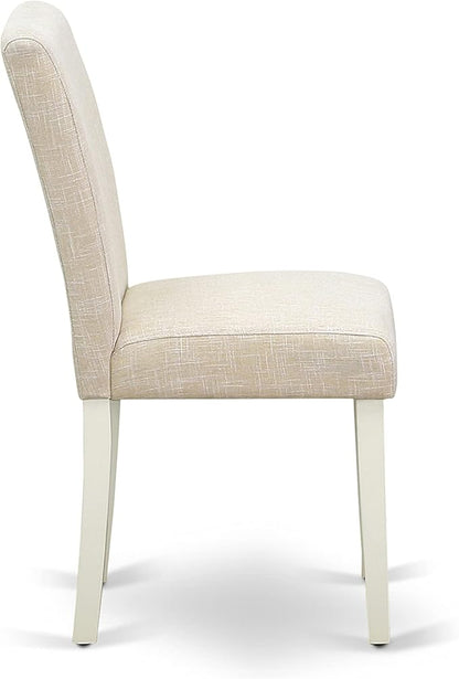 East West Furniture DMAB3-LWH-02 3 Piece Dining Table Set Contains a Round Dining Room Table with Dropleaf and 2 Light Beige Linen Fabric Upholstered Chairs, 42x42 Inch, Linen White