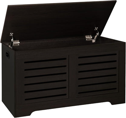 DINZI LVJ Storage Chest, Flip-Top Wooden Toy Box with 2 Safety Hinges, Retro Entryway Shoe Bench, Sturdy Large Storage Trunk for Living Room, Bedroom, Toddler Room, Easy Assembly, Espresso
