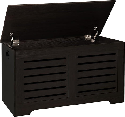 DINZI LVJ Storage Chest, Flip-Top Wooden Toy Box with 2 Safety Hinges, Retro Entryway Shoe Bench, Sturdy Large Storage Trunk for Living Room, Bedroom, Toddler Room, Easy Assembly, Espresso