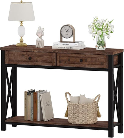 BON AUGURE Console Table with 2 Drawers, Entryway Tables with Storage, Sofa Table Behind Couch for Living Room, Farmhouse Entry Tables for Hallway, Foyer, Front Door (Rustic Oak, 47 Inch)