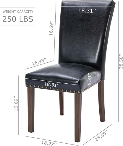 COLAMY Upholstered Parsons Dining Chairs Set of 2, PU Leather Dining Room Kitchen Side Chair with Nailhead Trim and Wood Legs - Black