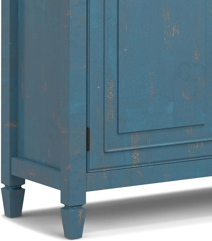 SIMPLIHOME Connaught 40-inch Wide Solid Wood Storage Cabinet in Distressed Coastal Blue for Entryway, Living Room, Organizer for Hats, Gloves, Shoes, Keys, Slim Design, Traditional Style