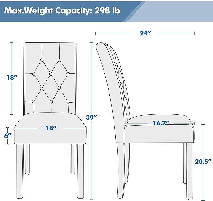 Yaheetech Dining Chairs Set of 4 Modern Style Faux Leather Dining Room Chairs with Solid Wood Legs and Button Tufted Padded for Home Kitchen, Brown