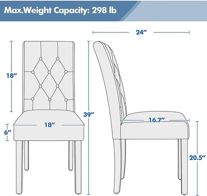 Yaheetech Dining Chairs Set of 6 Modern Style Faux Leather Dining Room Chairs with Solid Wood Legs and Button Tufted Padded for Home Kitchen, Brown