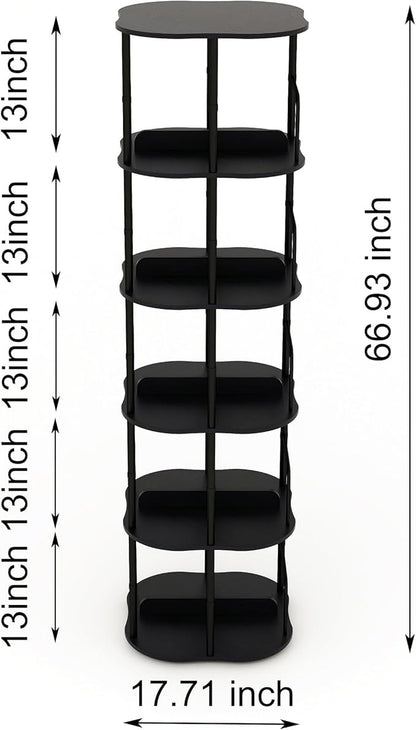 4-Tier Rotating Bookshelf, 360 ° Display Stackable Spinning Bookshelf Tower, Narrow Space Saving Tall Floor Standing Swivel Bookcase Corner Organizer for Bedroom, Living Room, Black