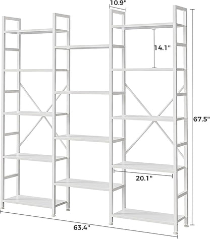 SUPERJARE Triple 5 Tier Bookshelf, Bookcase with 14 Open Display Shelves, Wide Book Shelf Book Case for Home & Office, White