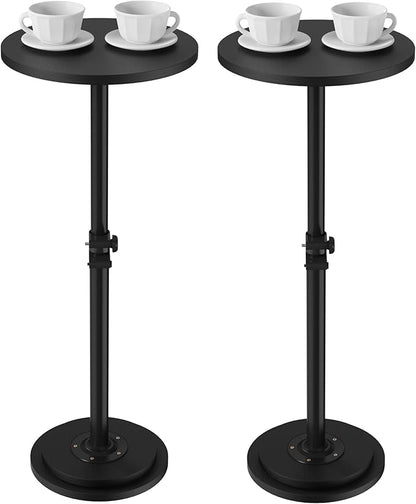 2Pack Drink Table, Small Round Side Table - 360° Swivel Height Adjustable for Small Spaces, Pedestal Martini for Sofa Couch, Living Room, Bedroom, Black