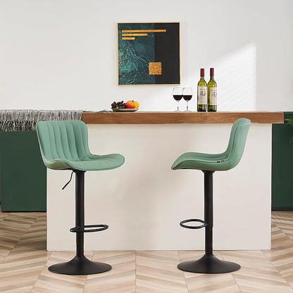 YOUNUOKE Counter Height Bar Stools Kitchen Island Barstools Set of 2 Adjustable Swivel Counter Stool Bar Height Island Chairs with Back, Sea Green