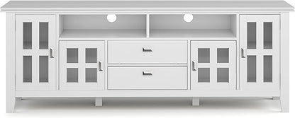 SIMPLIHOME Artisan SOLID WOOD 72 Inch Wide Contemporary TV Media Stand in White for TVs up to 80 Inches, For the Living Room and Entertainment Center