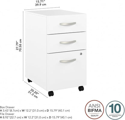 Bush Business Furniture Studio C 3 Drawer Mobile File Cabinet in White