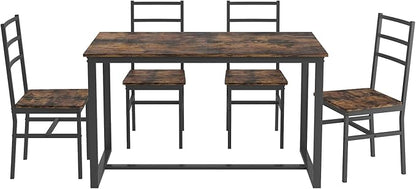 5-Piece Dining Table Set with 4 Chairs, 47.2" Kitchen Table Chairs Set of 4, Rectangular Industrial Style Dining Room Table Set with Backrest, Perfect for Small Space, Brown