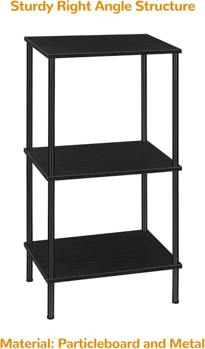 Tall Side Table with Storage 3 Tier Black End Table Metal Storage Shelves for Living Room Bedroom Bathroom Small Slim Table for Office