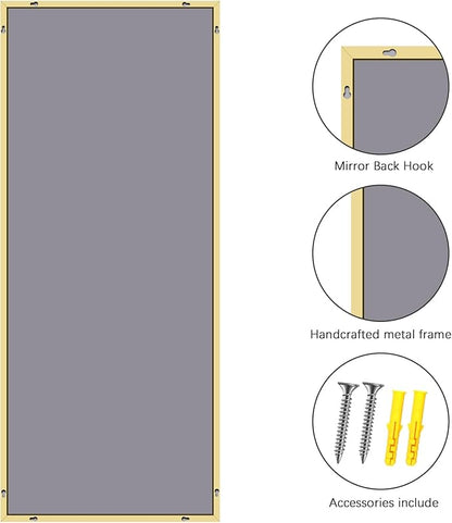 30x72inch Bathroom Mirror, Gold Rectangle Mirror with Thin Metal Frame, Large Rectangular Wall Mirrors for Bathroom, Living Roomm, Hair Salon, Big Farmehouse Mirror Hang Horizontal/Vertical