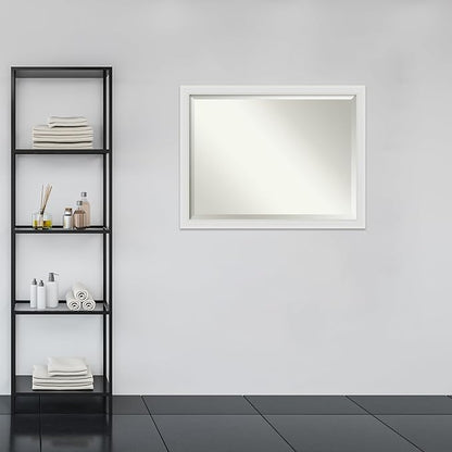 Amanti Art White Bathroom Mirror for Over Sink, 34x44 Flair Soft White Rectangle Vanity Mirror, X-Large Casual Frame, Hangs Horizonally and Vertically, Bathroom Wall Decor, Beveled Edge from WI, USA