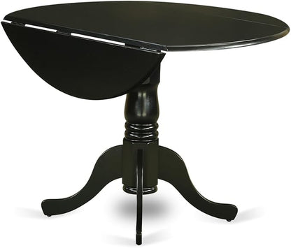 East West Furniture DLDU5-BLK-LC 5 Piece Modern Dining Table Set Includes a Round Wooden Table with Dropleaf and 4 Faux Leather Kitchen Dining Chairs, 42x42 Inch, Black