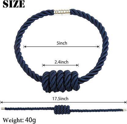 BEL AVENIR Magnetic Curtain Tiebacks, Decorative Drapery Holdbacks Modern Woven Tie-Backs with Exquisite Knot (Navy, 6 Pack)