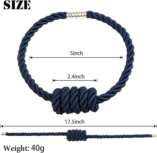 BEL AVENIR Magnetic Curtain Tiebacks, Decorative Drapery Holdbacks Modern Woven Tie-Backs with Exquisite Knot (Navy, 2 Pack)