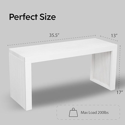 SWEVEN Bamboo Natural 36 inch Wooden Bench, Small Wood Benches for Entryway, Living & Dining Room, Kitchen, Bedroom, Bathroom, Hallway, Front Door Indoor & Outdoor Patio Use, Mid Century Modern Decor