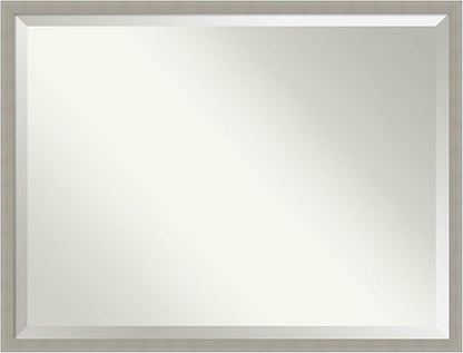 Amanti Art Grey Wall Mirror 32x42 Woodgrain Stripe Grey Rectangle Bathroom Mirror for Wall Decor Living Room, X-Large Casual Wood Frame, Hangs Horizonally and Vertically, Bathroom Decor, Beveled Edge