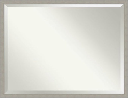 Amanti Art Grey Wall Mirror 32x42 Woodgrain Stripe Grey Rectangle Bathroom Mirror for Wall Decor Living Room, X-Large Casual Wood Frame, Hangs Horizonally and Vertically, Bathroom Decor, Beveled Edge