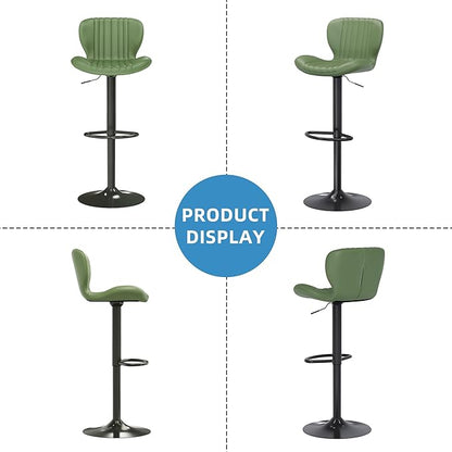 Shintenchi Bar Stools Set of 2 Modern Swivel Bar Chairs, Counter Height Faux Leather Metal Barstools, Upholstered Island Chairs with Back and Footrest, Green