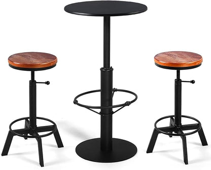 Diwhy Industrial Pub Table 23.6" Iron Round Desktop 37.4" Height Cast Iron Bar Table Black
