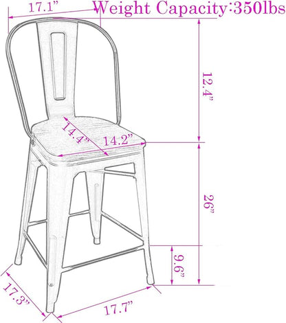 Changjie Furniture 26 Inches Bar Stools, Counter Height Bar Stools with Back Modern Barstools Bar Chairs Set of 4 for Kitchen (26 Inch, White)
