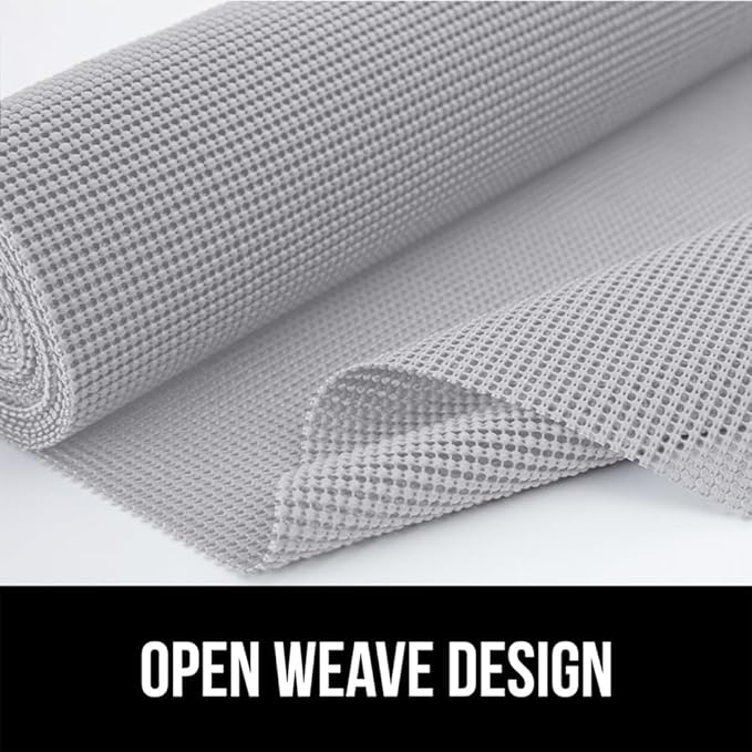 GORILLA GRIP powerGRIP Drawer Shelf and Cabinet Liner, Thick Strong Hold, Non-Adhesive Liners Protect Kitchen Cabinets and Cupboard, Bathroom Drawers, Easy Install, Breathable Mat, 24" x20' Light Gray