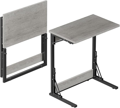 Tatub Folding TV Tray Table Set of 2, 24" Wide C-Shaped End Table for Couches, Small Sofa-Side Laptop Desk with Metal Frame for Living Room, Bedroom, Ivory White